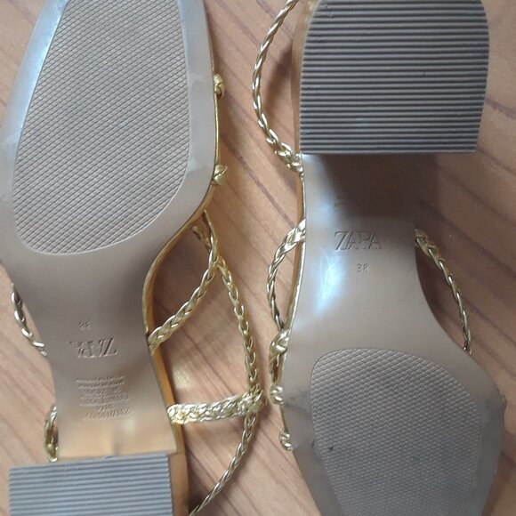 Zara Gold Square Toe Strappy Sandals - Picture 5 of 9